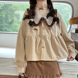 Women Cool Chic Korean Patchwork Peter Pan Shirt