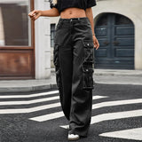 Women Retro Mid-Waisted Cargo Jeans