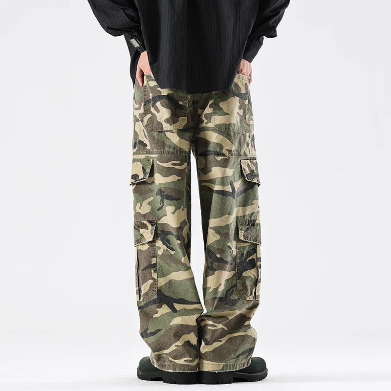 Streetwear Elastic Waist Vintage Camo Cargo Pants