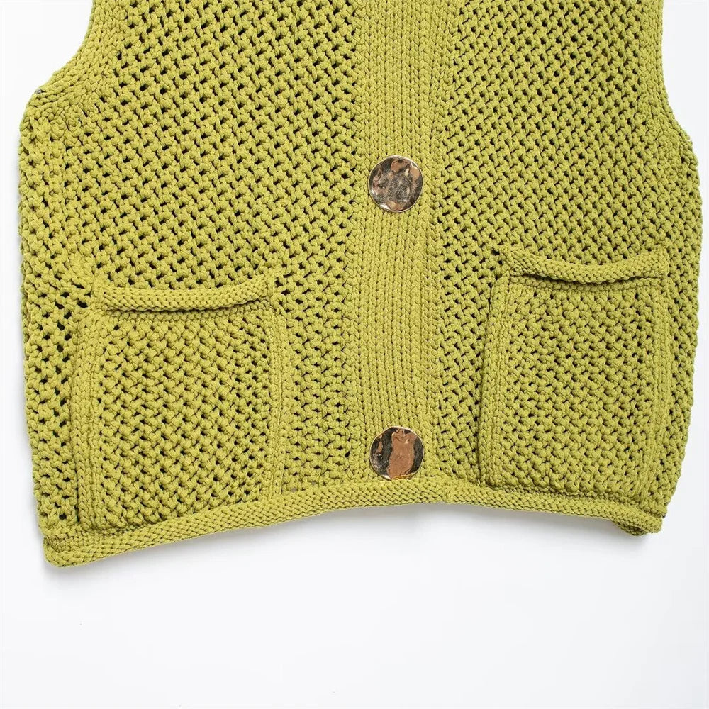 Fashionable American V-Neck Sleeveless Knit Cardigan