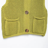 Fashionable American V-Neck Sleeveless Knit Cardigan