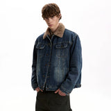 Durable Style Brushed Fur Collar Denim Jacket