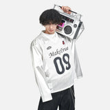 Bold Printed Mesh V-Neck Long Sleeve T-Shirt