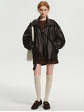 Luxury Brown Oversized PU Leather Jacket