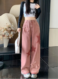 Women Star Pink Letters Printed High Waisted Jeans