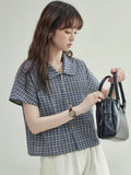 Woemn Streetwear Vintage Plaid Loose Summer Blouse Shirt