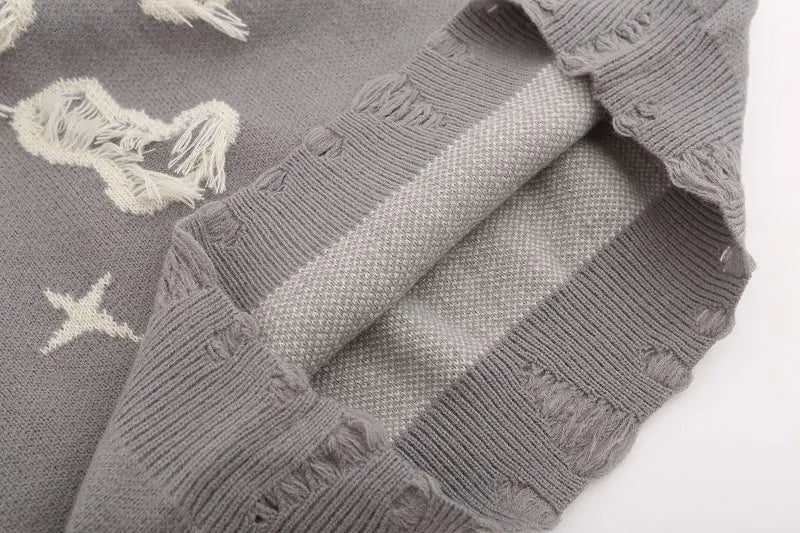 Ripped Knitted Letters Sweater
