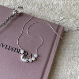 Women Cool Chic Silver Heart Pearl Necklace