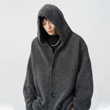 Men's Comfort Cozy Gray Knitted Hooded Cardigan