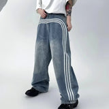 American Style Vintage Ribbon Spliced Loose Jeans