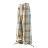 Plaid Drawstring Straight Pants