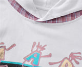 Graphic Print Hooded Short Sleeve Ripped T-Shirt