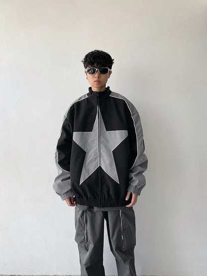 Retro Patchwork Star Varsity Jacket