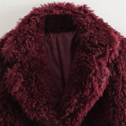 Y2K Comfortable Red Angora Faux Fur Jacket