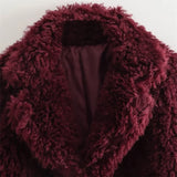 Y2K Comfortable Red Angora Faux Fur Jacket