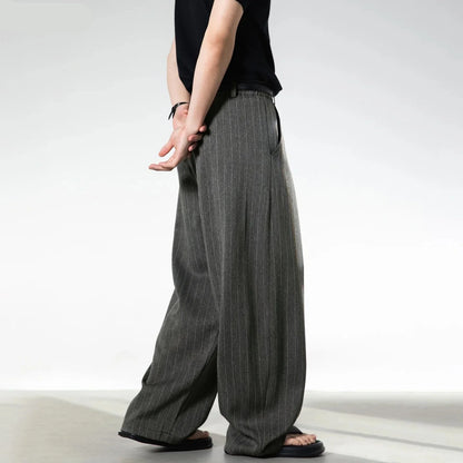 Old Money Style Stripe Wide Leg Suit Pants