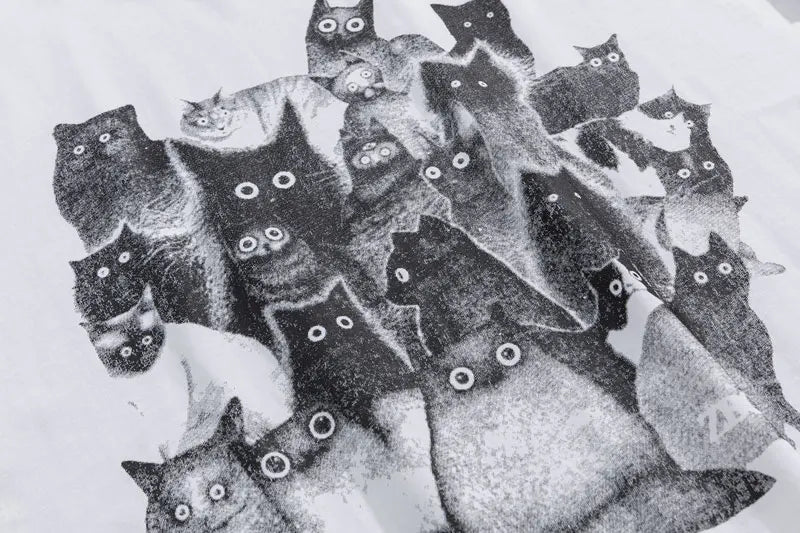 Staring Cats Graphic Loose T-shirt