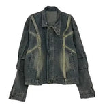 Chic Pleated Stitching Tie Dye Denim Jacket
