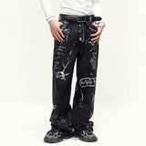 American Style Graffiti Print Loose Straight Jeans