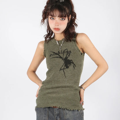 Vintage Spider Pattern Knitted Vest T-Shirt