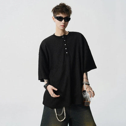 Cool Button Design Solid Color Round T-Shirt