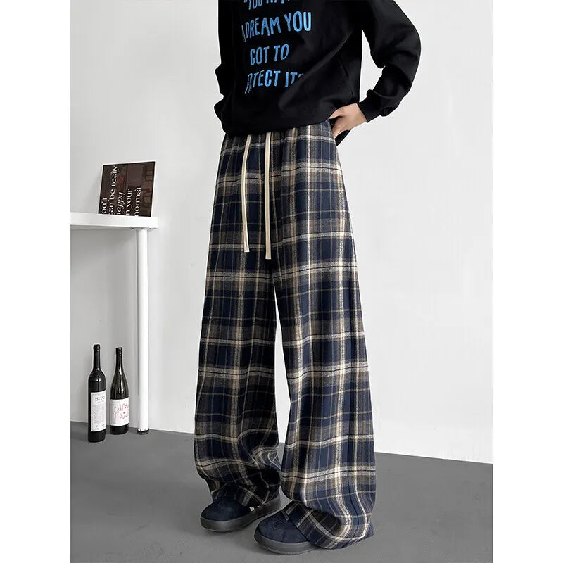 Retro Plaid Loose Wide Leg Pants