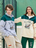 ALASKA Eagle Print Fleece Color Block Sweatshirt