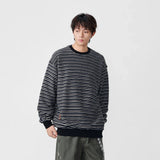 Y2K Striped Oversized Crew Neck Sweatshirt
