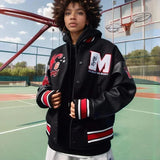 Men Retro Embroidered Leather Varsity Jacket