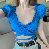 Ruffled Cut-Out Wrap Top