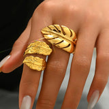 Elegant Gold Leaf Shaped Open Ring