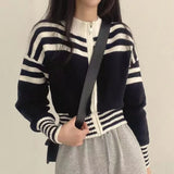 Women Chic Vintage Striped Cropped Cardigan
