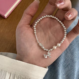 Geometric Asymmetric Silver Pearl Bracelet