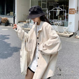 Women Black Corduroy Loose Fit Jacket