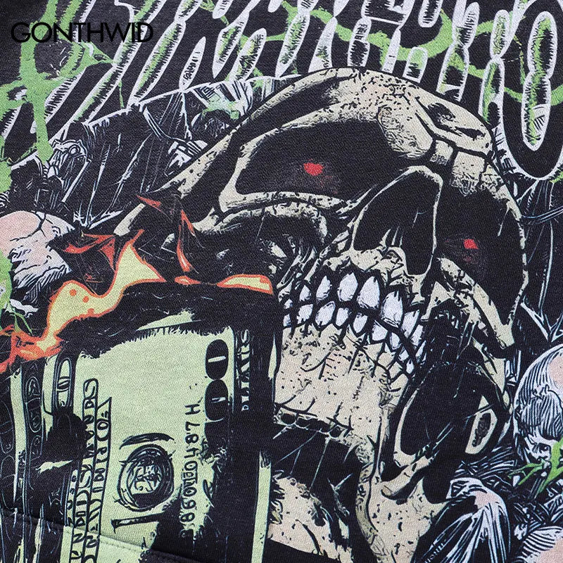 Black Skull Graphic Print Hoodie