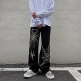 Vintage Spider Streetwear Black Wide Leg Pants