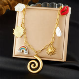 Golden Circle Sun Pearl Pendant Necklace