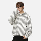 Y2K Embroidered Oversized Striped Hooded Sweatshirt