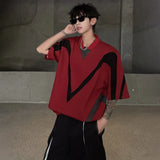 Vibrant Color Contrast Loose V-Neck T-Shirt