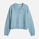 Breathable Blue Knitted Classic Polo Sweater