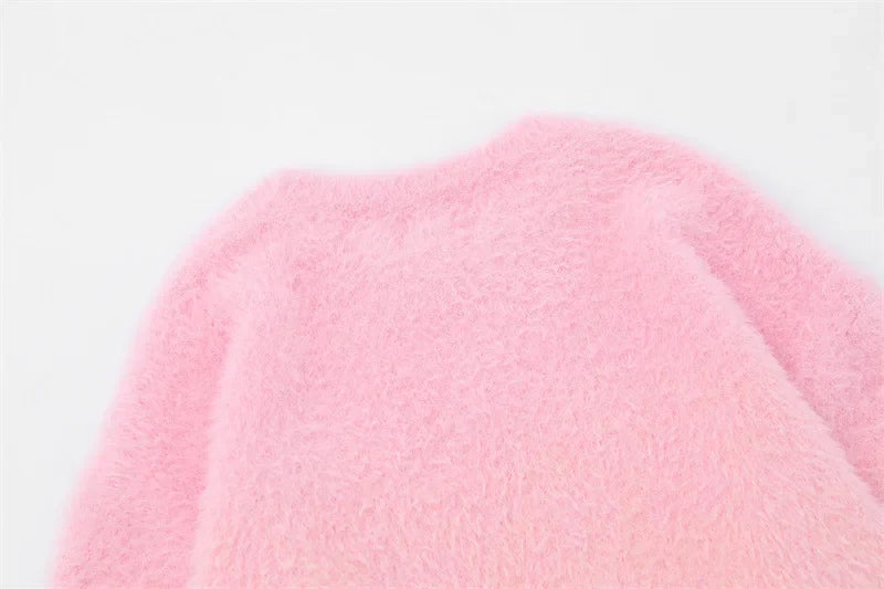 Fashionable Sky Ombre Gradient Fuzzy Sweater