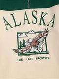 ALASKA Eagle Print Fleece Color Block Sweatshirt