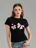Soft Touch Bow Print Slim Fit Short T-Shirt