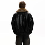 Luxury Faux Fur Lapel Leather Padded Jacket
