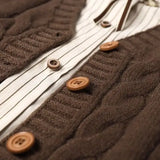 Twist Fake Two Pieces Polo Collar Cardigan