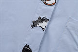 Premium Cats Embroidery Loose Long Sleeve Shirt