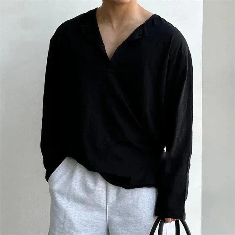 Irregular Texture Lightweight Spring Henley T-Shirt