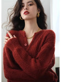 Women Cool Retro Red Knitted Cardigan