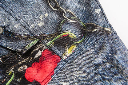 Abstract Chain Detail Denim Jacket