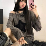 Y2K Starburst Distressed Long-Sleeve T-Shirt